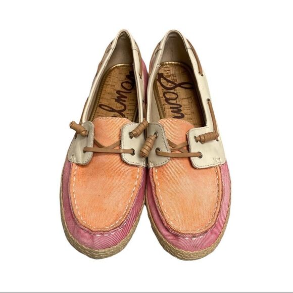 SAM EDELMAN Sebastian Canvas Boat Slip On Shoes Pink Orange White 7.5 - Picture 4 of 12